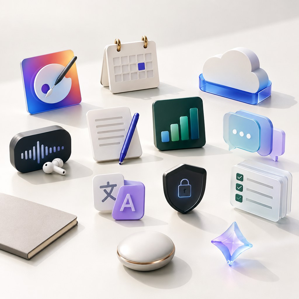 Curated AI apps and software represented as refined digital tools for everyday work