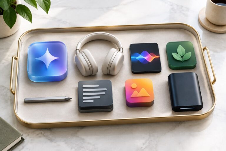 AI tools worth paying for represented as a curated set of premium productivity and work modules